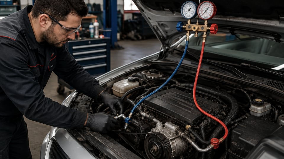 Verificare compresor și presiuni la climatizare auto